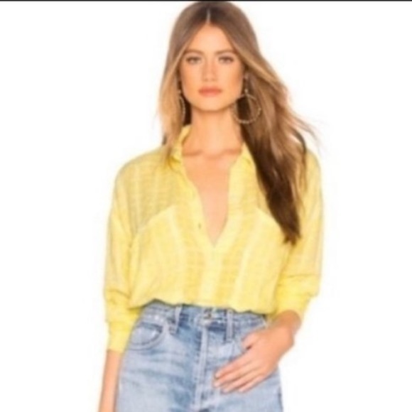 Free People Loveland Woven Plaid Button Down Shirt Citron Yellow - Picture 5 of 12
